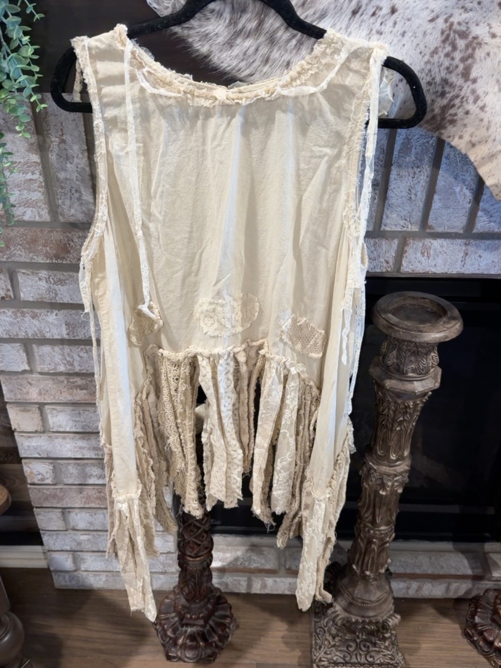 Jaded Gypsy Boho Lace Fringe Tunic Vest Cream L/XL Western Shabby Chic